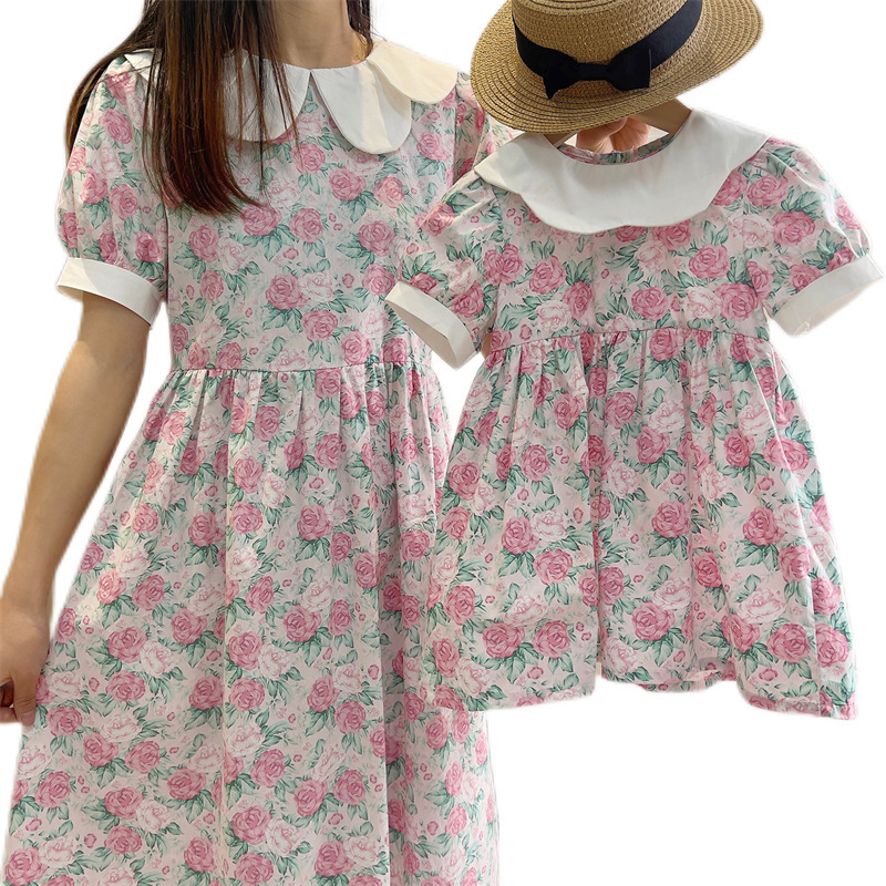 Family Matching Outfits Girl's Mother And Daughter With Broken Flower Children Baby Kids Spring Summer Parent-child Dress Brim Princess Dress 230