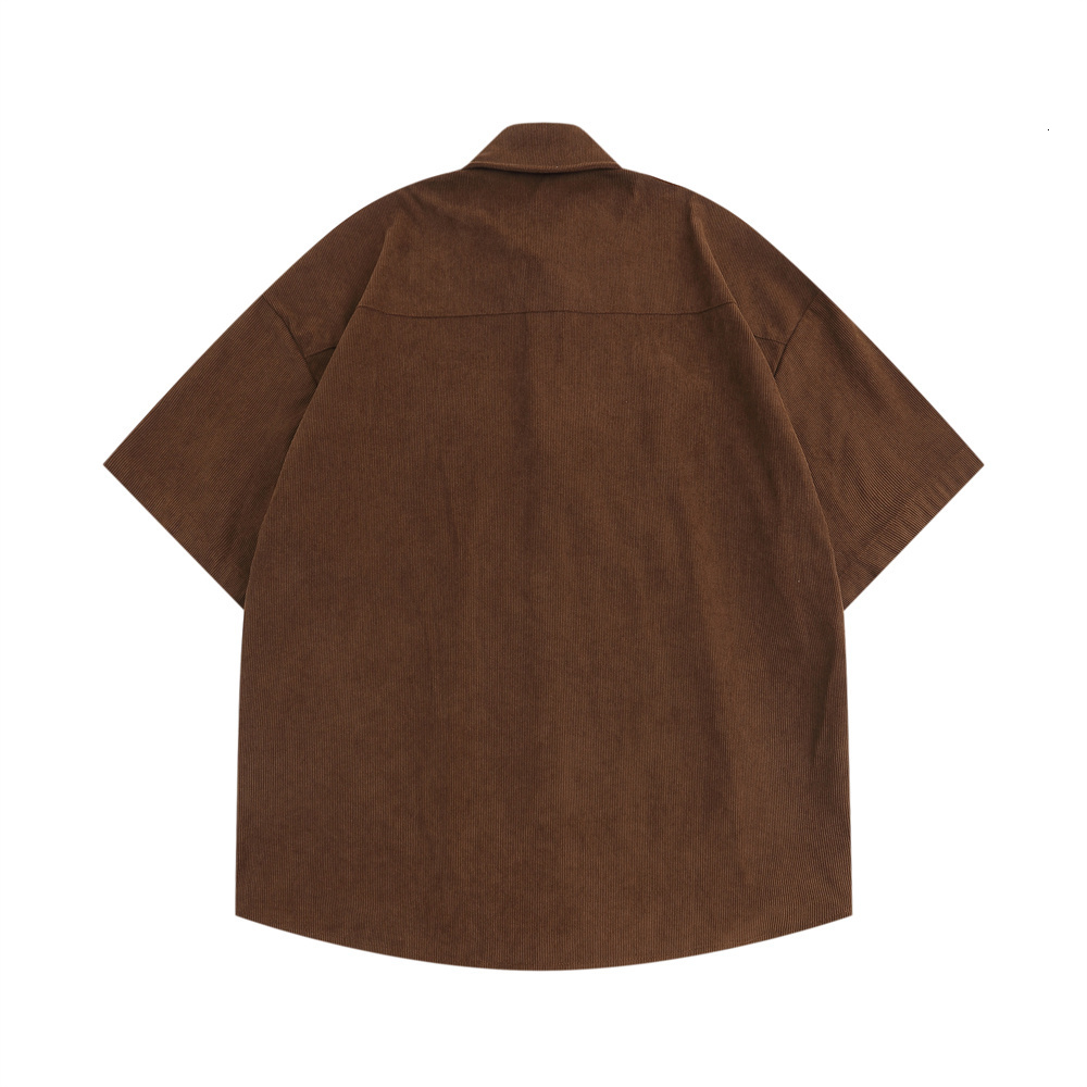 Men's Casual Shirts Dark Icon Floral Embroidery Corduroy Men Women Summer Shirt Male Top Brown Blue 230421