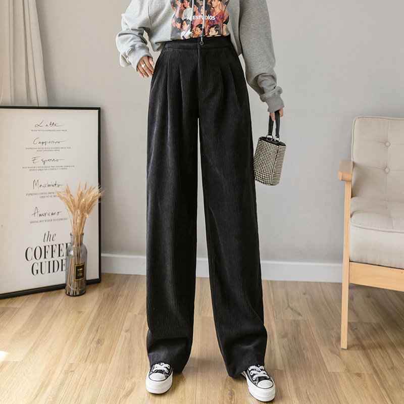 Women's Capris Winter Corduroy Women With Pockets Gray Beige Black Pink Loose High Waist Wide Leg Pants Woman Trousers 230421 Z260314