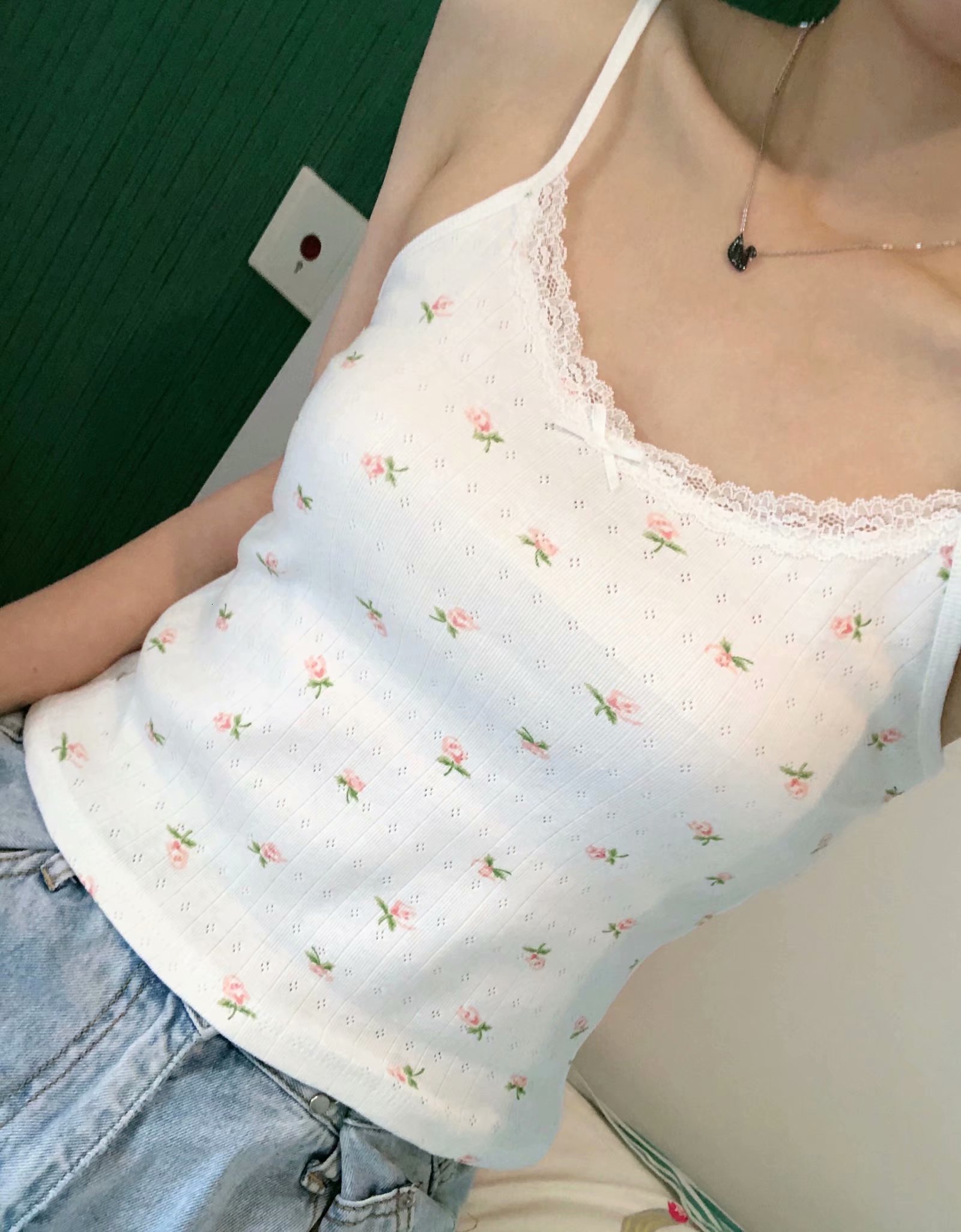 Camisoles Tanks Sweet Women Soft Cotton O Neck Sling Summer Fashion Ladies High Street Sexy Sling Female Printed Lace Short Sling Top 230421