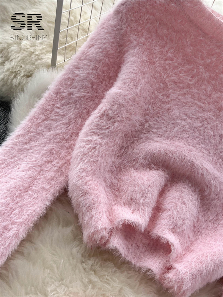 Two Piece Dress SINGREINY Solid Autumn Knit Two Piece Suits Fashion Women Long Sleeve O Neck Short Tops Mini Skirt Solid Winter Sweater Sets 230421