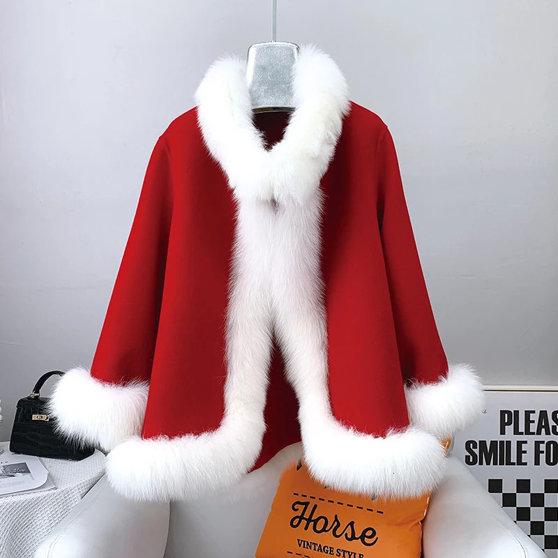 Women's Wool Blends 2023 Soft Faux Fur Cloak Coat Loose Batwing Cape Turn Down Collar Dress Smock Winter Women Knit Mantle Fashion Young 231120