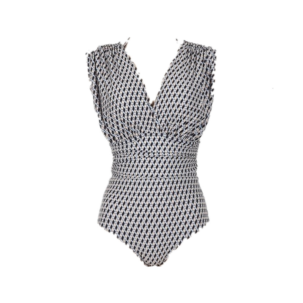 Women's Swimwear Sexy High Cut Swimsuit Women Plaid Print Swimwear V Neck Monokini Vintage Swim Suit Open Back Trikini Pad Bathing Suit 230421