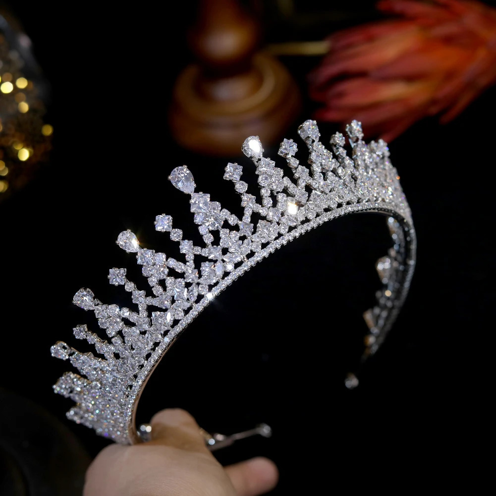 Wedding Hair Jewelry Tiara Silver Color Crystal Zirconia Lengthened Crown Bridal Headdress Royal Wedding Hair Accessory Women Jewelry CZ Diadema 23112