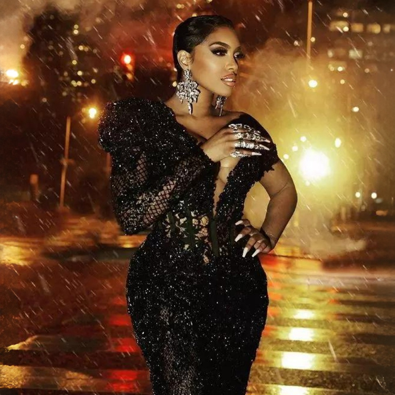 Black Plus Size Aso Ebi Prom Dresses One Shoulder Mermaid Lace Beaded Rhie African Nigeria Women Evening Dress Second Reception Gowns Long Train