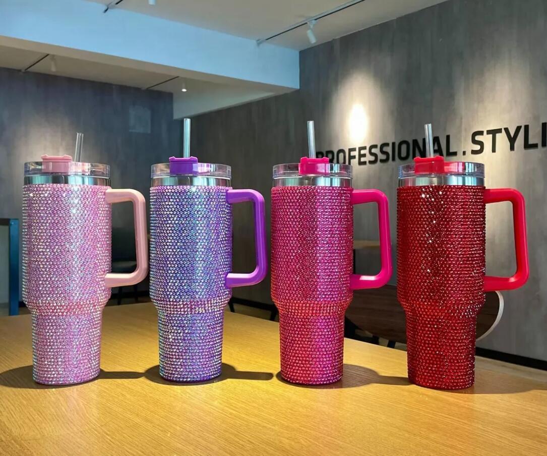 Mugs 1pcs 40oz Mugs Tumbler Cups With Handle Lids Straw Stainless Steel Insulated Tumblers Bling bling Travel Mug Termos Cup w250321
