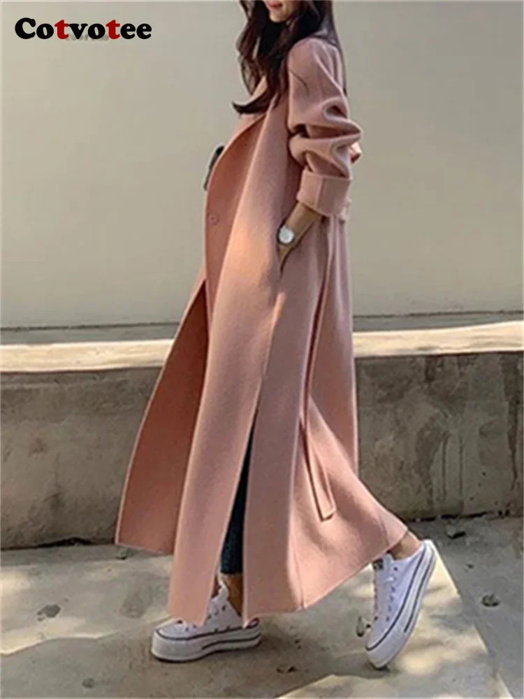 Women's Wool Blends Cotvotee Solid Coats for Women 2023 Fall Winter Korean Long Sleeve Turn Down Collar Loose Button Up Jacket 231120