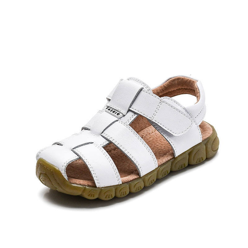 Sandals Summer Genuine Leather Sandals No-slip Wear-resistant Kids Beach Shoes Toe-cap Boys Girls Sandals Students Shoes 230421
