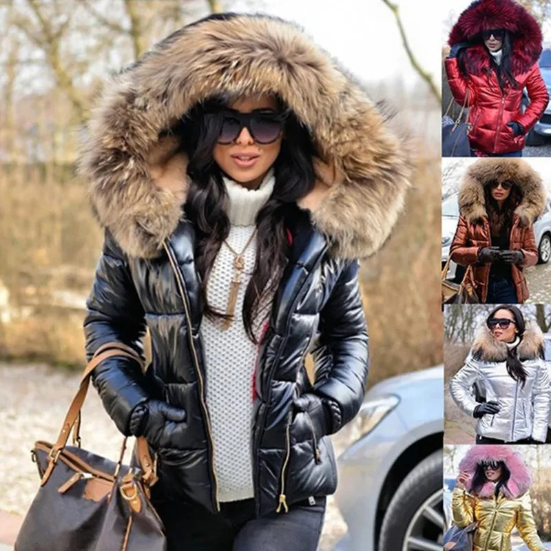 Women's Down Parkas 2023 Hood Solid Color Fur Hooded Jacket Autumn Winter CottonPadded Short Parka Coat Fashion Casual 231120