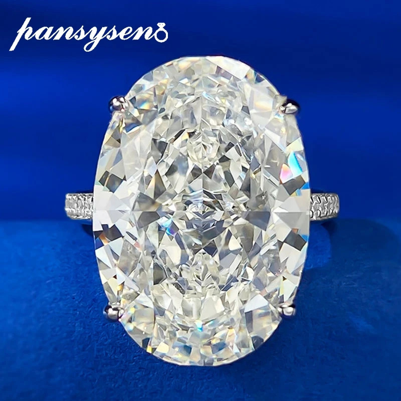 Wedding Rings PANSYSEN Top Quality 925 Sterling Silver 14x20MM Big Oval Cut Simulated Diamond Engagement Ring Fine Jewelry 231120