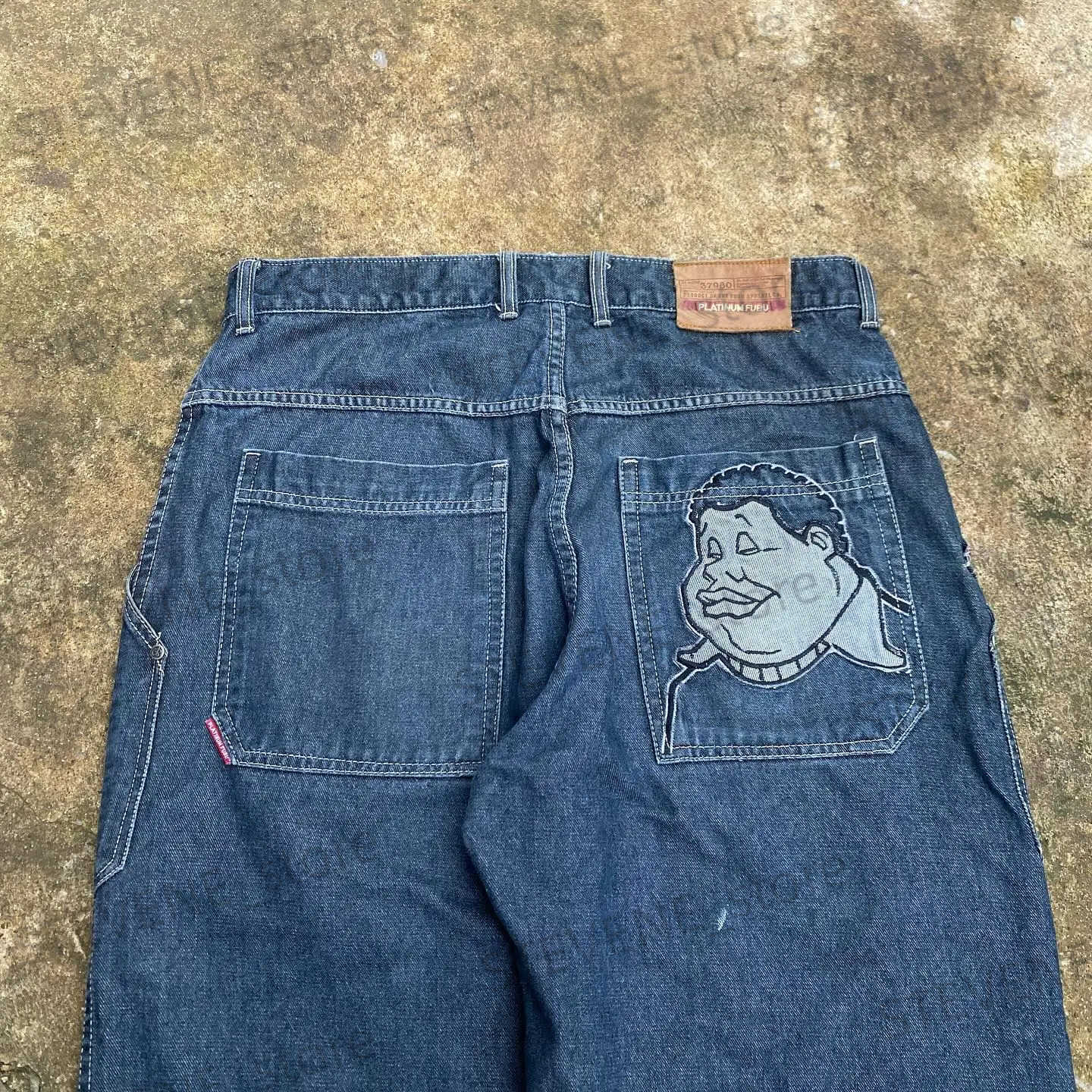 Men's Jeans Women's Jeans Y2K FUBU Jeans Harajuku Hip Hop Cartoon Graphic Print Oversized Blue Vintage Baggy Jeans Denim Pants Mens Womens W