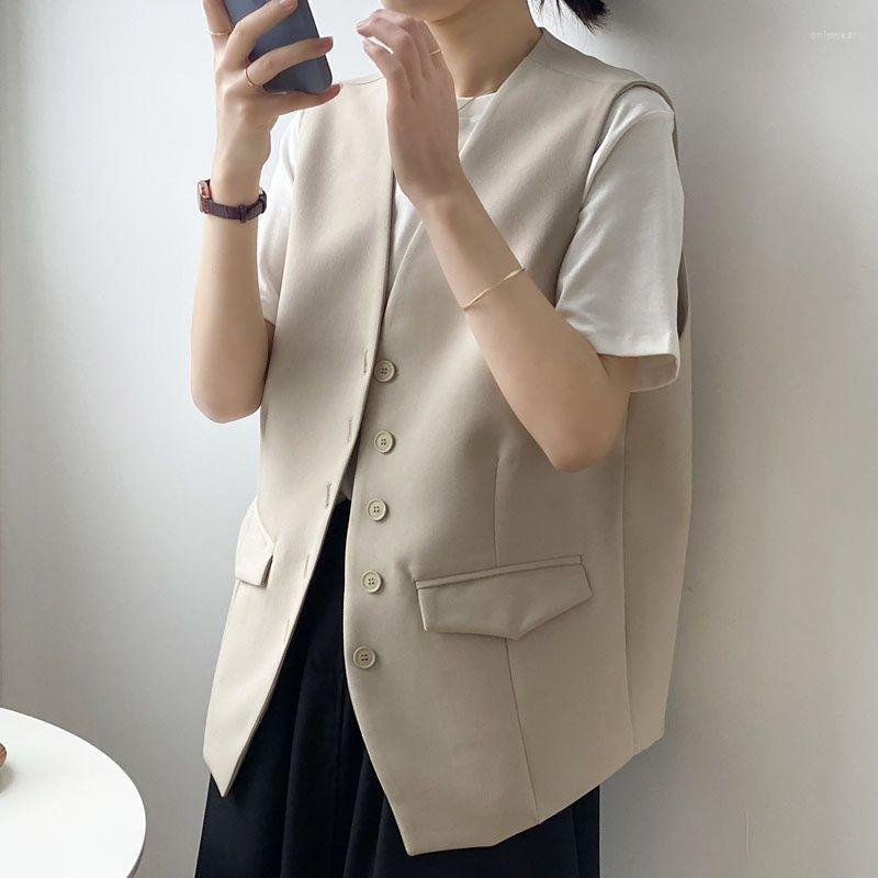 Women's Vests V-Neck Vest Women Sleeveless Blazer Female Slim Short Buttons Summer Women's Clothing Thin Loose Waistcoat