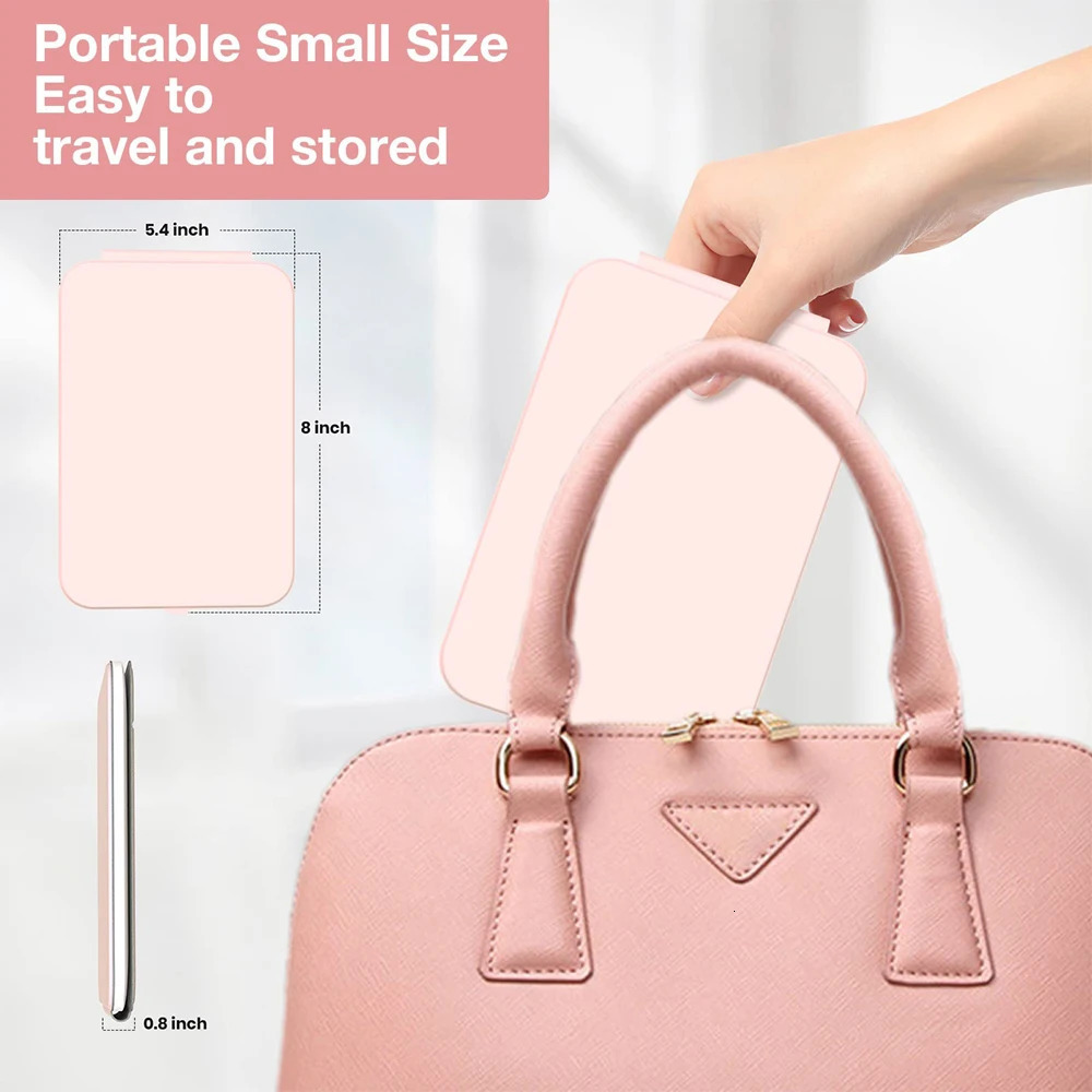 Compact Mirrors Travel Makeup Mirror With LED Light Rechargeable Vanity Mirror Desk Folding Cosmetic Mirror 3 Color LED Mirror Light For Makeup 231120