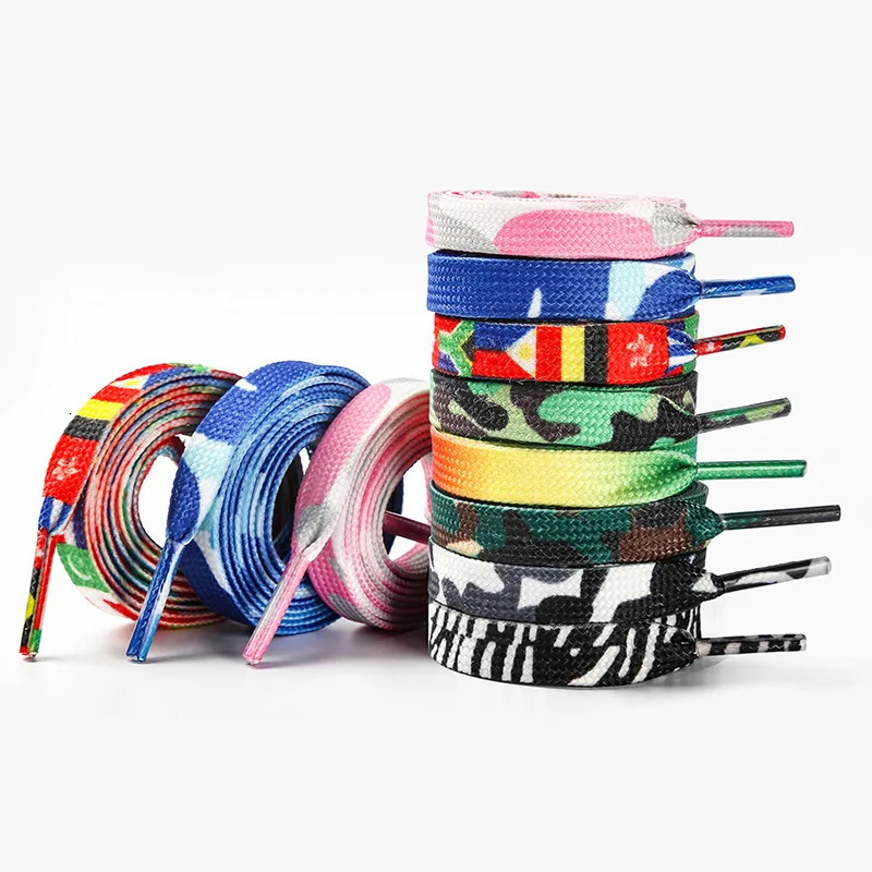 Shoe Parts Accessories 1 pair of 8mm fashionable colored shoelaces gradient printed flat shoes casual sports 231121
