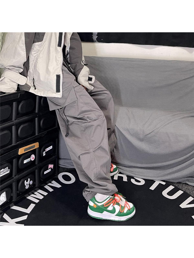 Women's Pants Capris HOUZHOU Retro Hippie Gray Baggy Parachute Pants Women Y2K Streetwear Oversize Pockets Wide Leg Cargo Trousers Female Harajuk