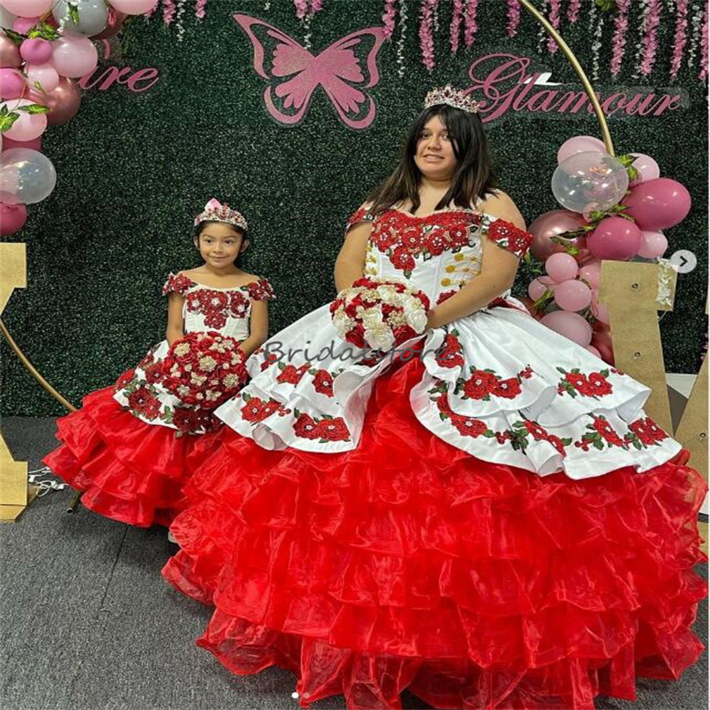 Sixteen Mexican Quinceanera Dresses 2023 With Organza Ruffles Beaded Plus Size Sweet 16 Party Gown Corset White Black Prom Dress vestidos de 15 anos x
