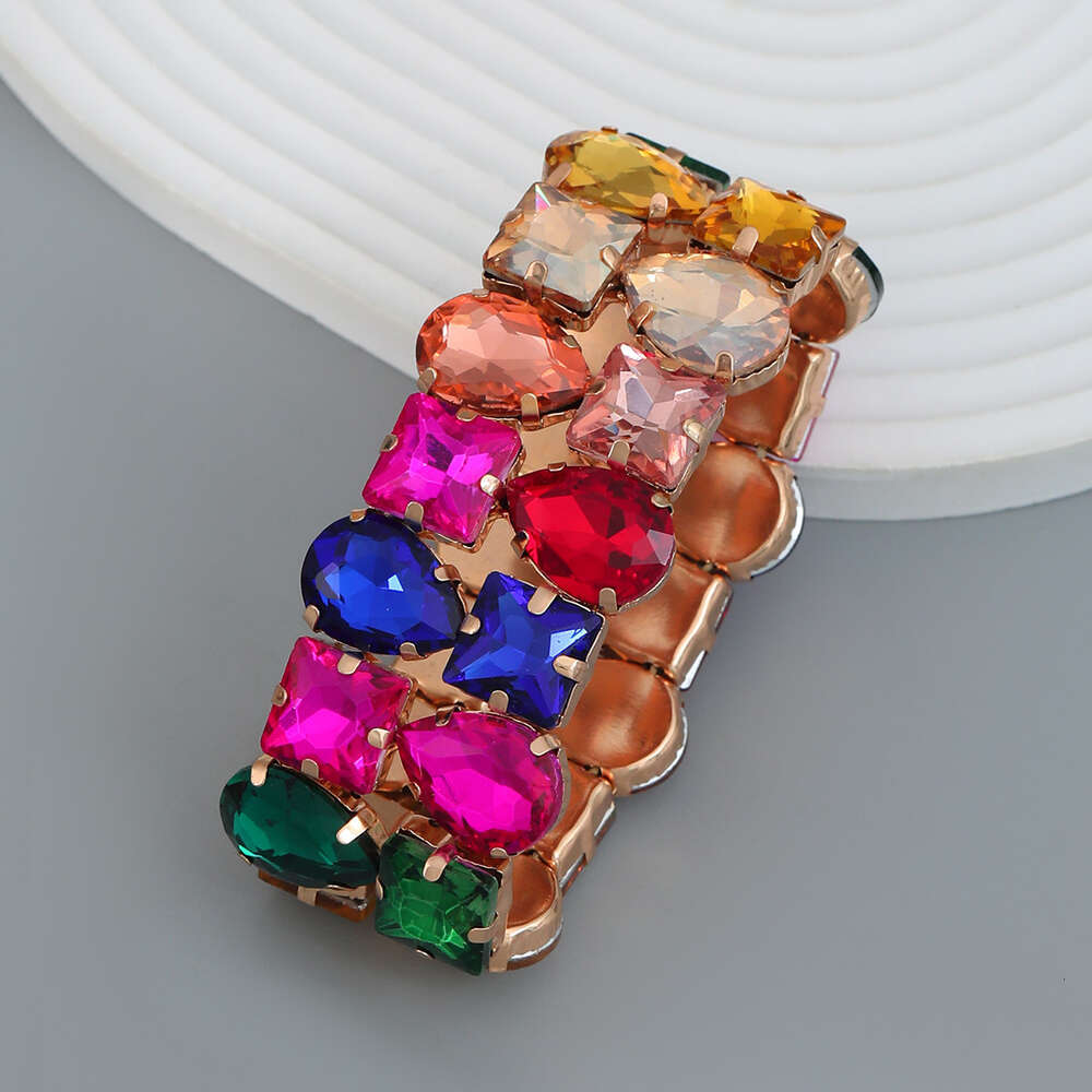 Bracelet Women's Full Diamond Hip Hop Handpiece Double Layer Glass Diamond Scalable Elastic Jewelry Bracelet