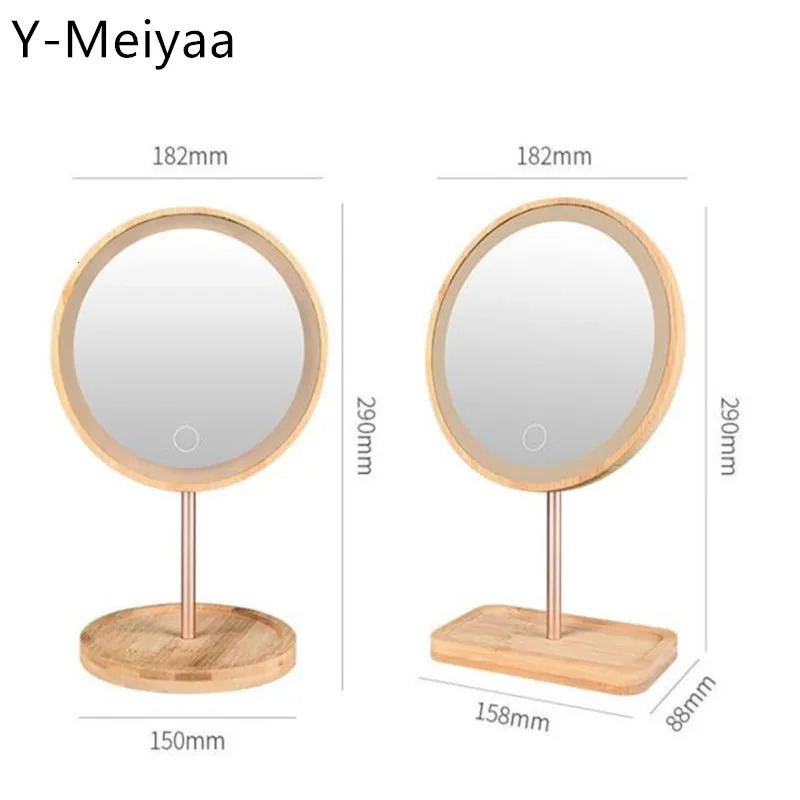 Compact Mirrors USB Charging Three Mode Deatchable Wooden LED Makeup Mirror Touch Screen Mirrors Desktop Make Up Cosmetic Mirror 20# 231120