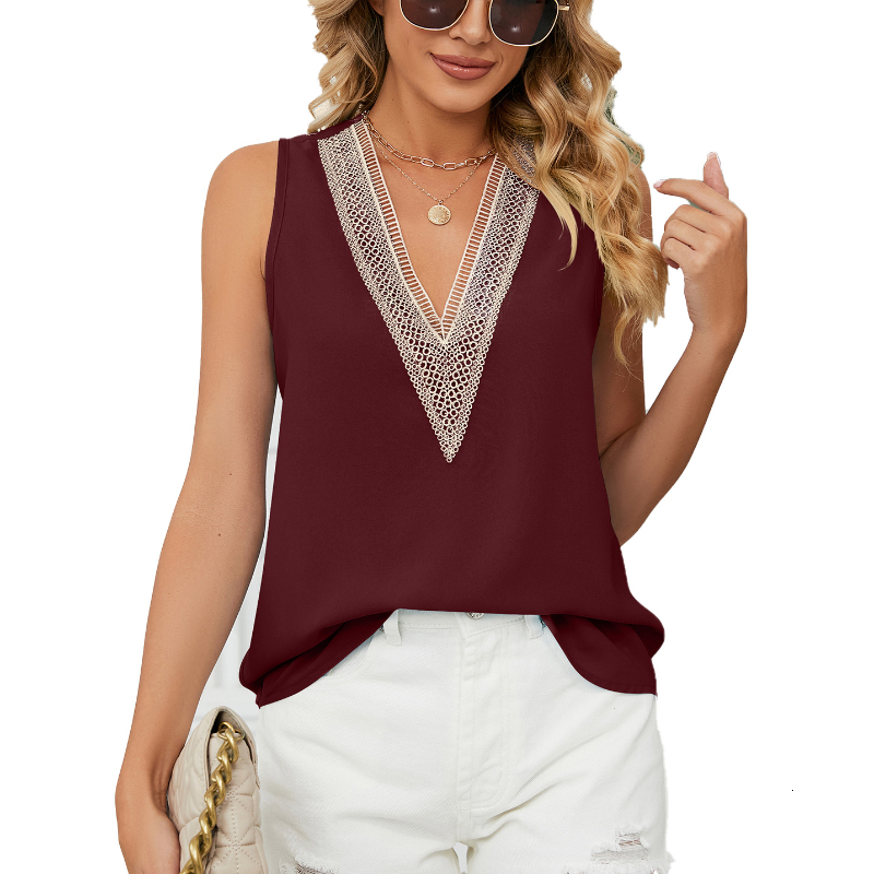 Womens TShirt Fashion Vest Summer Sleeveless Chiffon VNeck Ladies Tank Tops Soldi Color Oversize Shirts Femlae 230420
