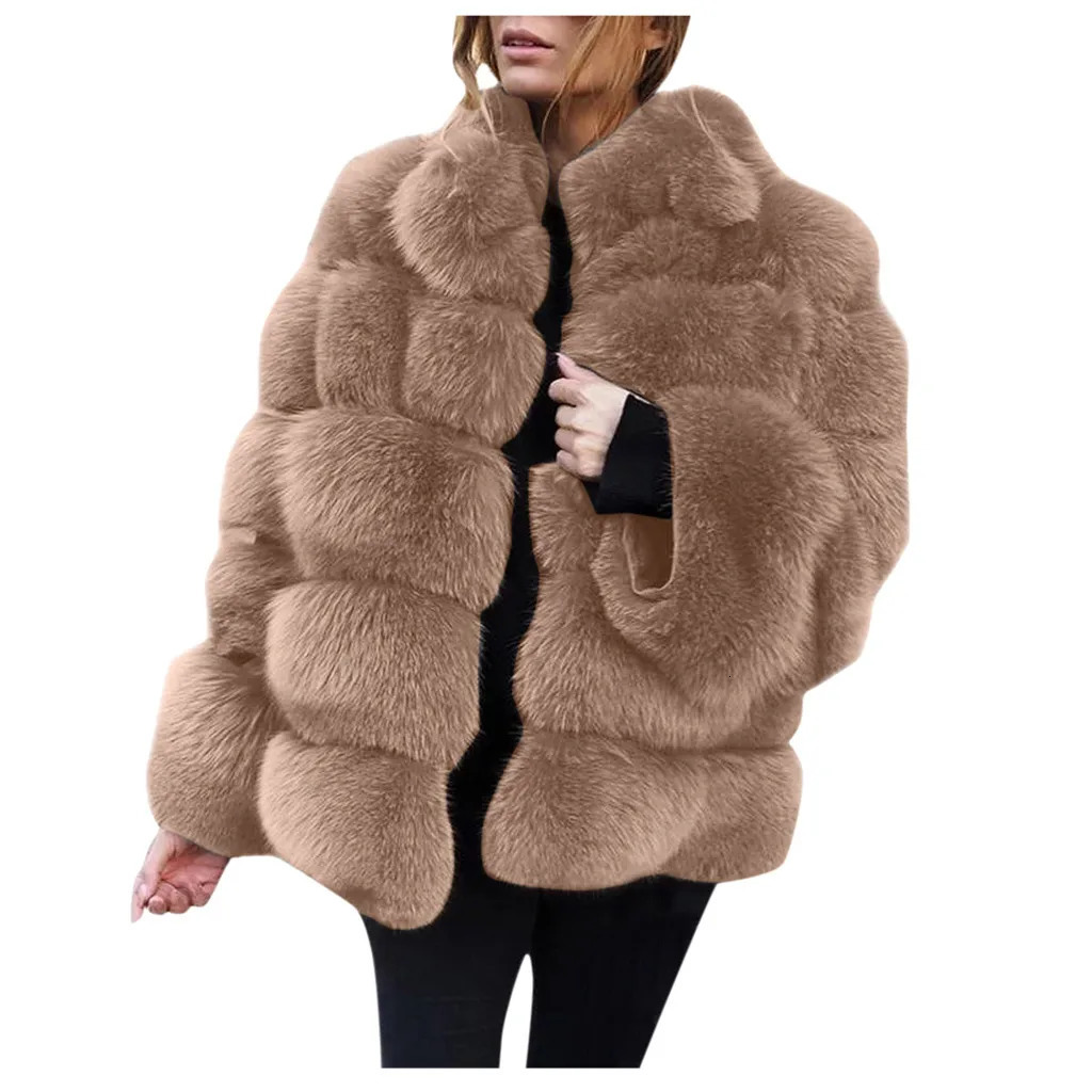 Women's Fur Faux Fur Winter Fashion Women Faux Fur Coat Female Black Elegant Fluffy Thick Warm Artificial Fox Fur Jacket Outerwear Plus Size 4XL 