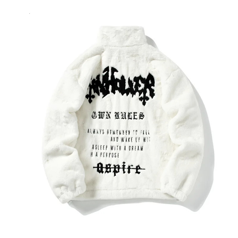 Men's Fur Faux Fur Men Rabbit Fur Jacket Coats Hip Hop Retro Letters Winter Fleece Jacket Streetwear Casual Harajuku Coat Zip Up Fashion Outerwea