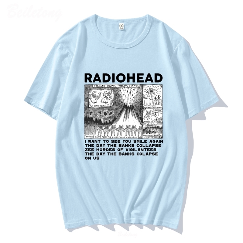 Men s T Shirts Radiohead Vintage Print T Shirt Mens Oversized 100 Cotton Unisex T shirts Hip Hop Rock Band Music Album Tees Harajuku Male Tops 230421