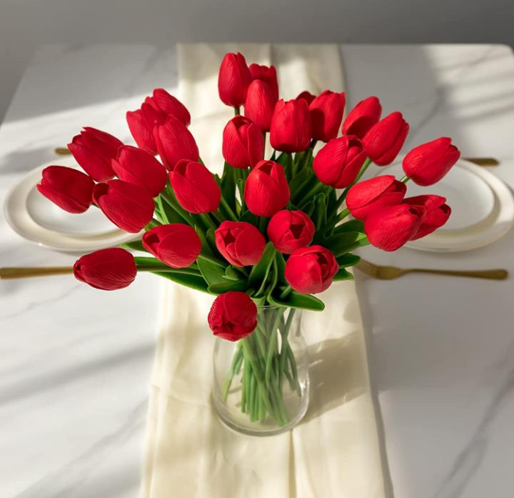 Artificial Tulips Flowers White Real Touch Bouquet Foam Fake Flower Wedding Home Living Room Christmas Decoratio