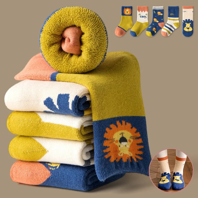 Kids Socks 5 Pair Winter Children Socks Cotton Girl Boy Baby Fashion Cute Cartoon Thicken Warm Soft For Kids 1-3-5-8-12 Years Student Socks 231121