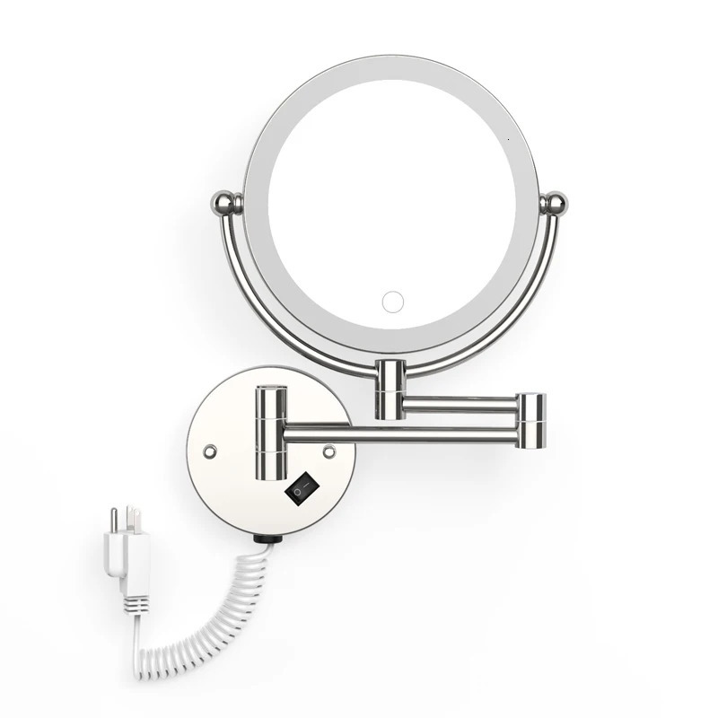 Compact Mirrors Wall Mounted LED Makeup Mirror With Plug 5X Magnifying Cosmetic Mirror Double Sided Wall Mirrors Touch Dimming Bathroom Mirrors 231120