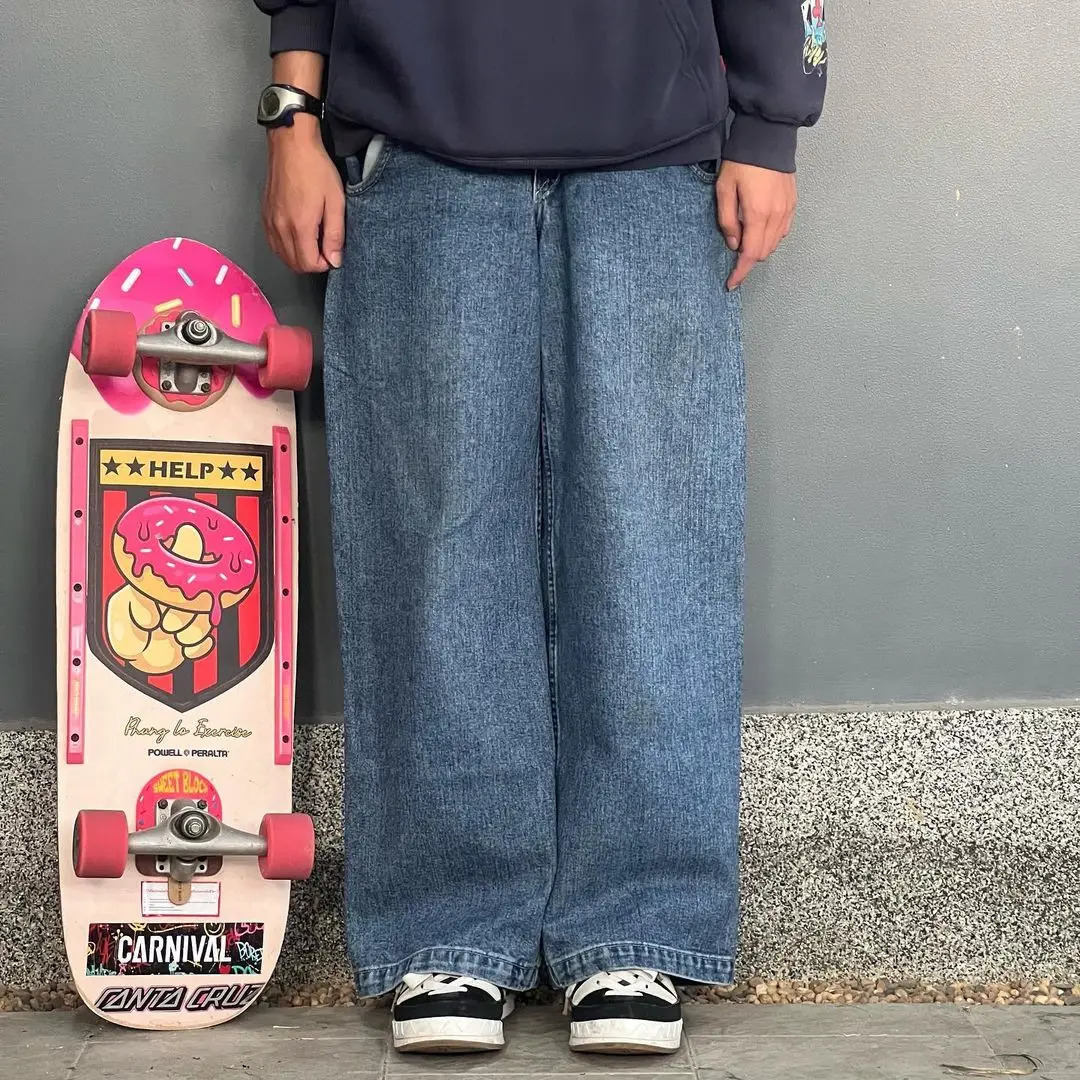 Women's Jeans JNCO Mens Jeans Y2k Skateboard Hip Hop Sports Baggy Jeans Low Rise Cargo Black Jeans Harajuku Straight Pants Streetwear 231120