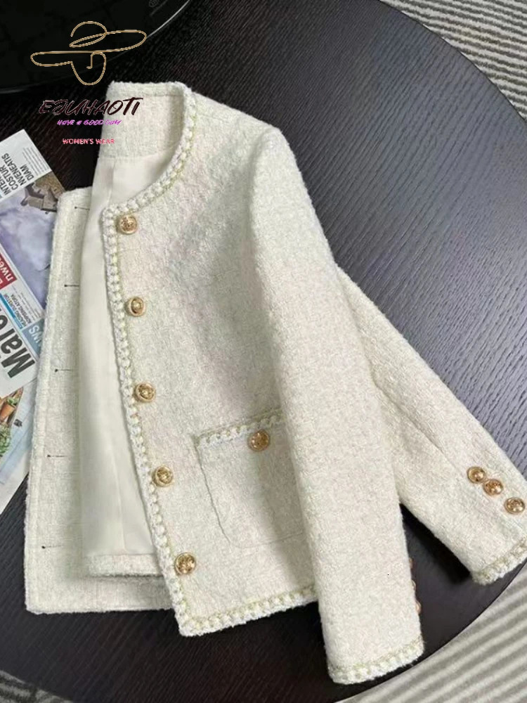 Womens Jackets Jacket Small Fragrance Coat Autumn Winter Korean Fashion Off White French Short Style Tweed Tops 231120