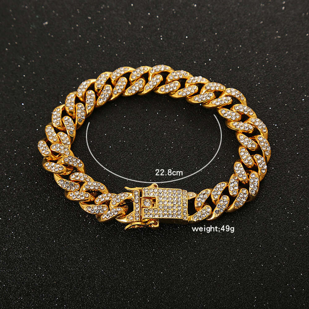 Hip hop jewelry fashion diamond embellishments full of rhinestones Cuban chain hiphop men's bracelet