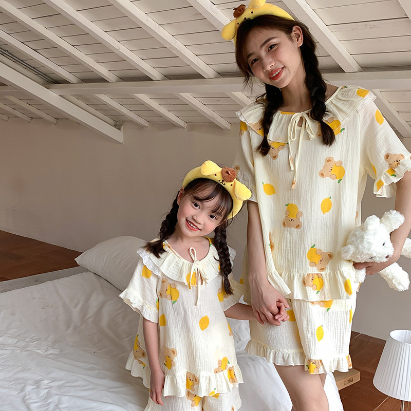 Family Matching Outfits Parent-child Summer Pajamas Sets Mother and Daughter Matching Sleepwear Women's Coming-Home Outfit Mom and Me Clothes Nig