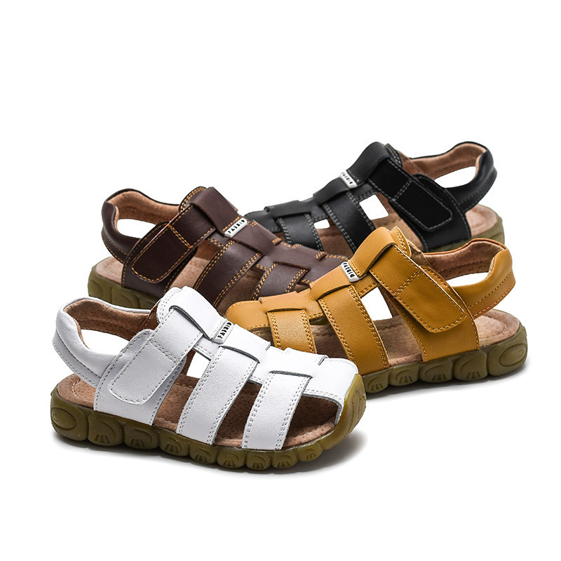 Sandals Summer Genuine Leather Sandals No-slip Wear-resistant Kids Beach Shoes Toe-cap Boys Girls Sandals Students Shoes 230421