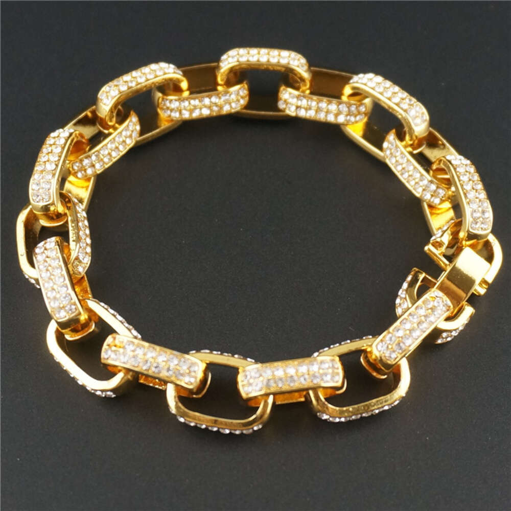 Simple square three-dimensional box chain full of rhinestones hiphop trendy Cuban chain bracelet thick bracelet