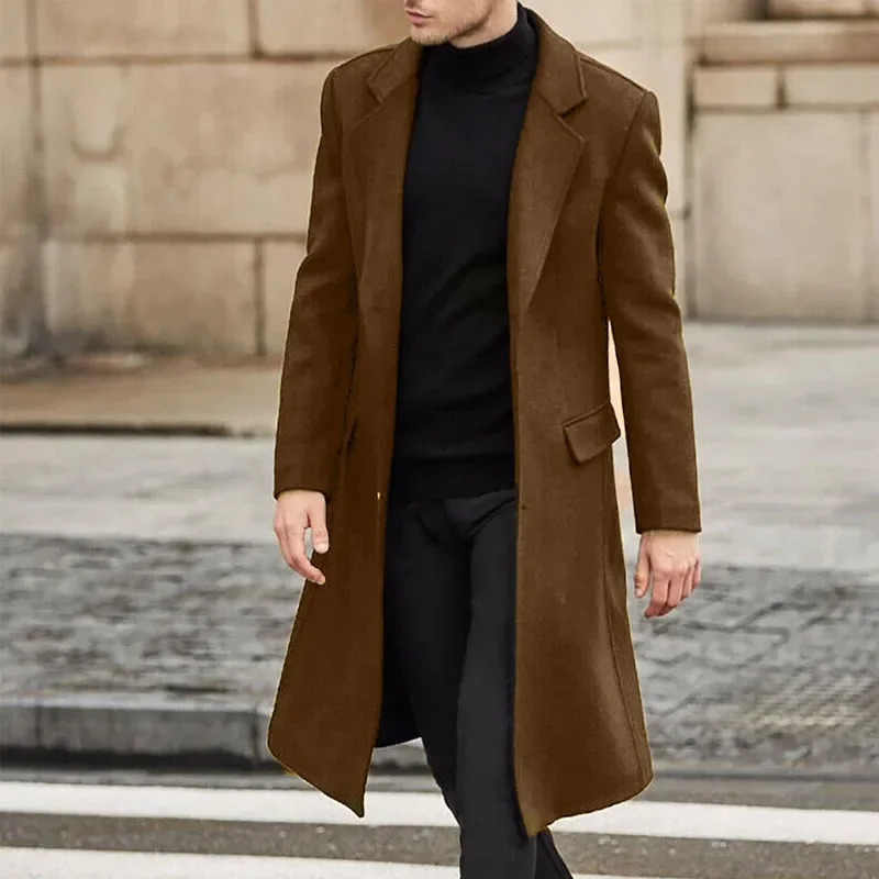 Men's Wool Blends Long Trench Coat British Style Charm Woolen Autumn and Winter Musthave Pocket Fu 231120