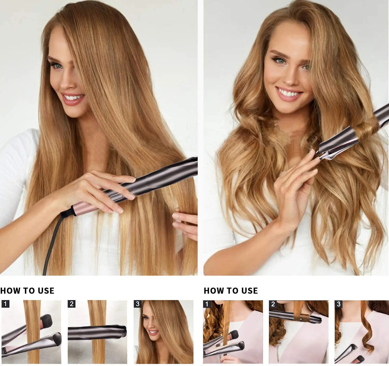Hair Straighteners Hair Curler Hair Straightener 2 in 1 Professional Hair Curling Irons 3D Concave and Convex Plate Dual Voltage Flat Iron 231120