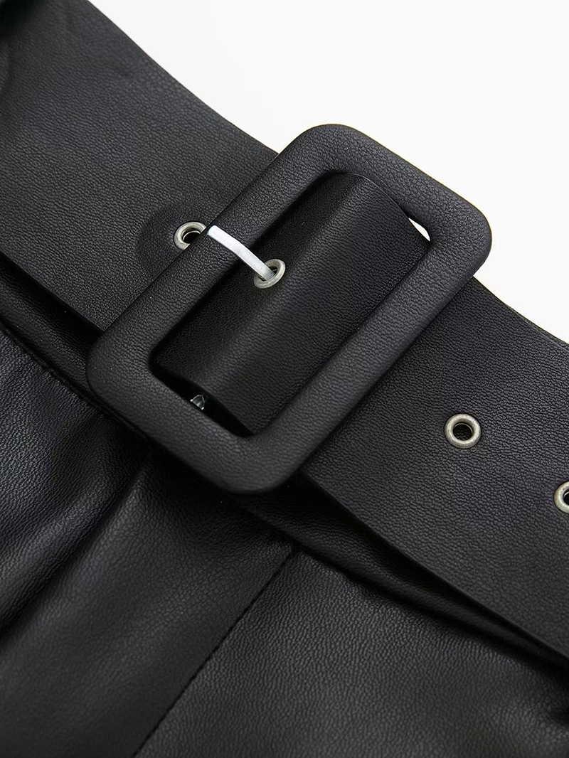 Women's Pants Capris Wixra Women PU Straight Pants With Belt Solid Autumn Winter Thick Warm Faux Leather High Waist Eengland Style Vintage Pants 