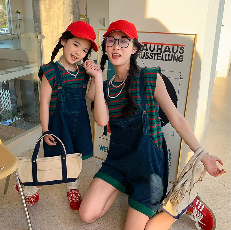 Family Matching Outfits Mom And Daughter Son Matching Clothes Sets Mother Baby Jumpsuit Combination Women's Summer Overalls Girls Boys Clothing O