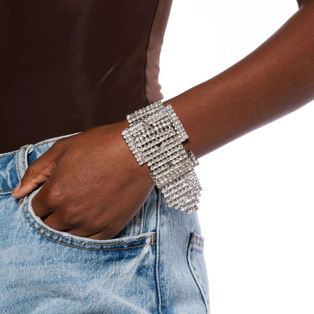 Fashion Rhinestone Belt Buckle Bracelet Multi row Hip Hop Full Diamond Bracelet Women's Hot Selling Handpiece Bracelet