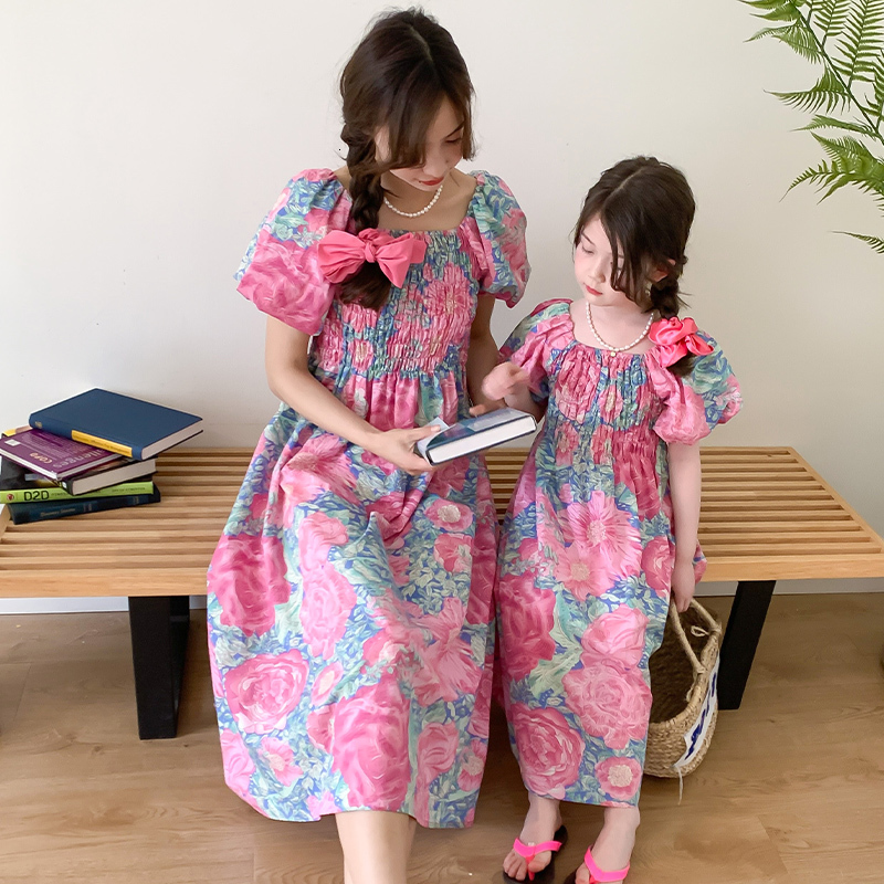 Family Matching Outfits Summer Flower Family Matching Clothes Family Look Mom and Daughter Dress Kids Outfits Baby Girl Dresses Floral Beach Korean 23