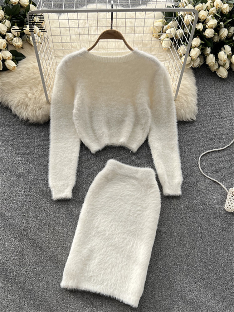 Two Piece Dress SINGREINY Solid Autumn Knit Two Piece Suits Fashion Women Long Sleeve O Neck Short Tops Mini Skirt Solid Winter Sweater Sets 230421