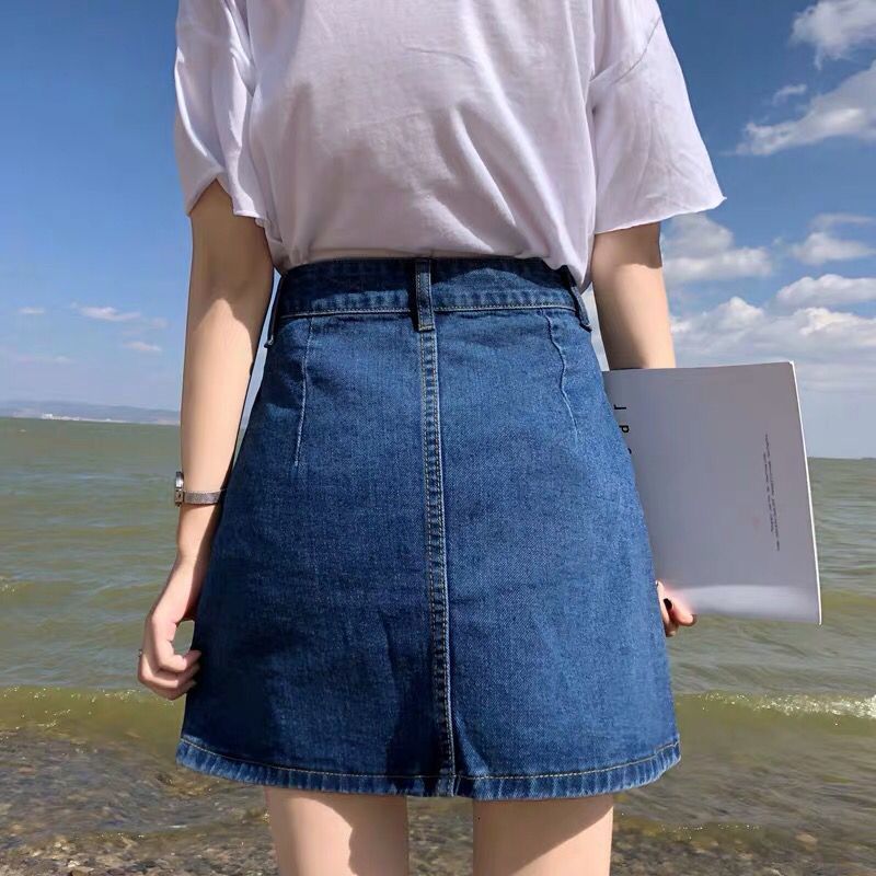 Skirts Summer Classic Womens Ladies Aline Y2K Jeans Short Denim Skirt Metal Button High Waist Harajuku Mini Micro 230420