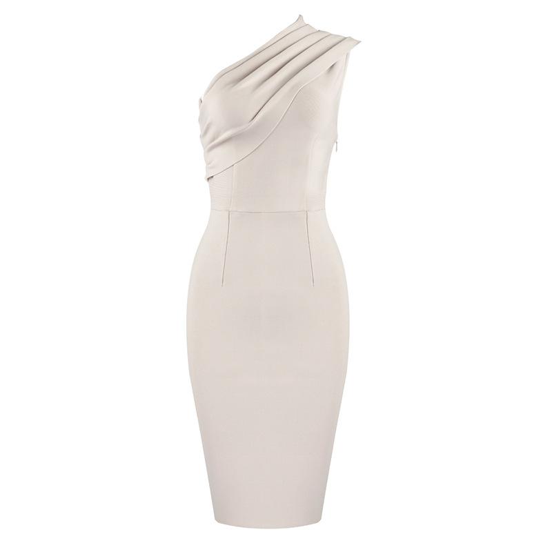 Casual Dresses Women Midi Dress One Shoulder High Waist White Bodycon Clothes VestidosCasual