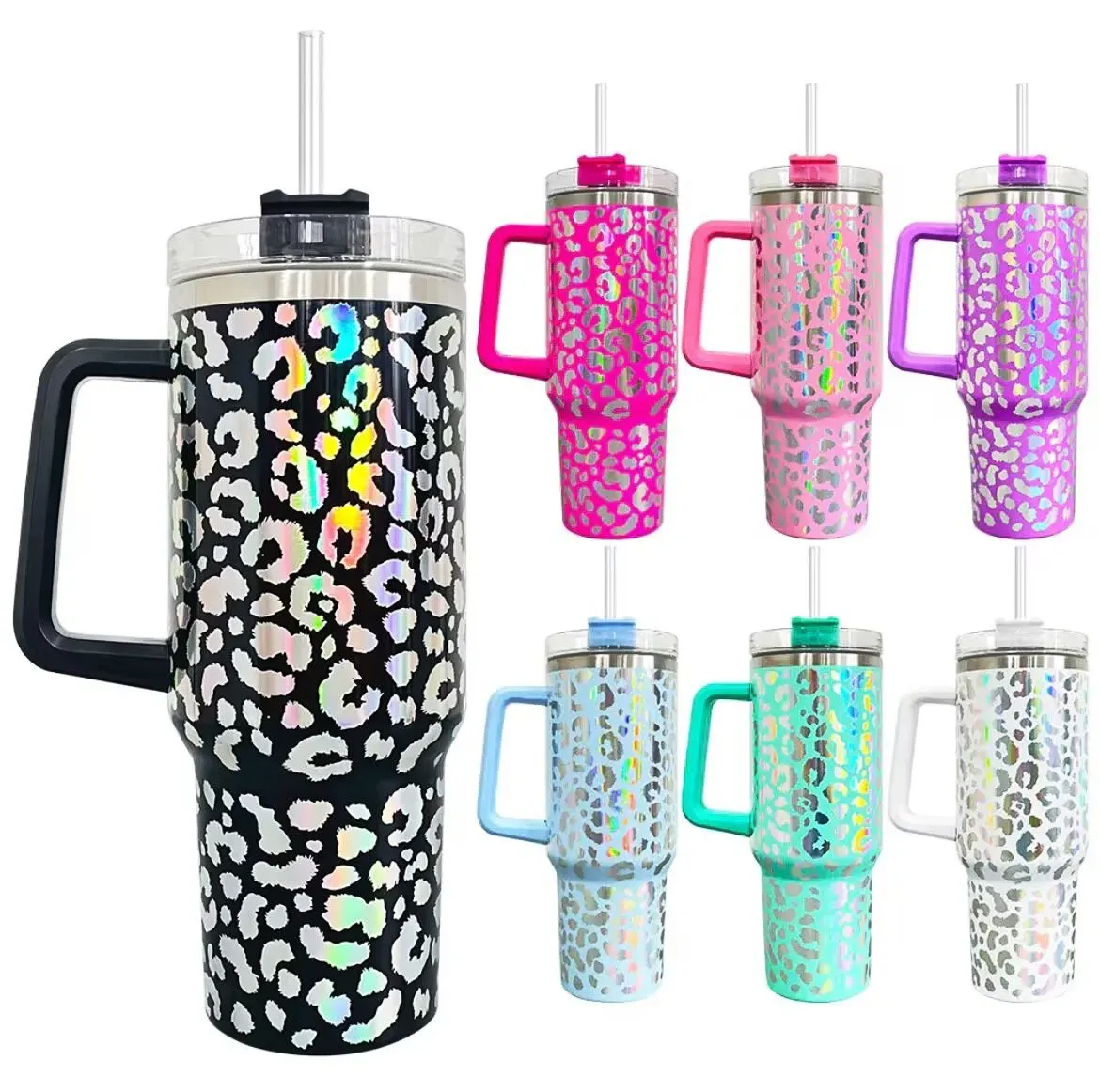 Stainless Steel 40oz Holographic Print Leopard Travel Tumblers With Lids and Straws Insulated Cups By Sea 0419, Multi-color
Stainless Steel 40oz Holographic Print Leopard Travel Tumblers With Lids and Straws Insulated Cups By Sea 0419, Multi-color