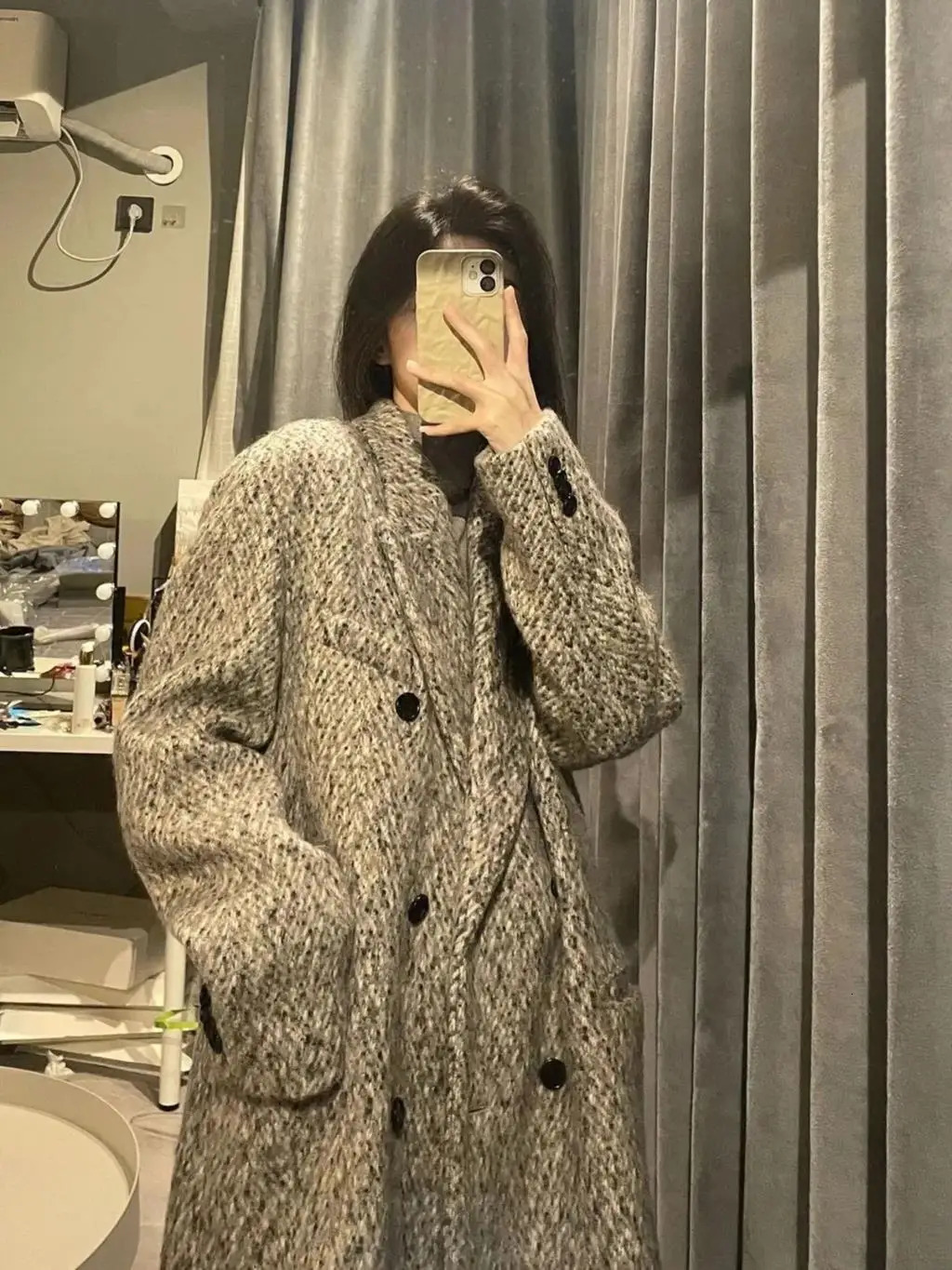 Women's Wool Blends Retro Temperament Herringbone Pattern Coat 2023 Winter Women Double Breasted Woolen Coats Office Lday Thick Fashion Long 2311