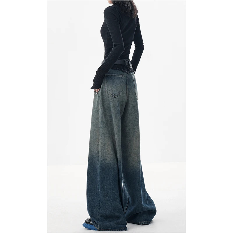 Women's Jeans Women Grey Jeans Cargo Pants Streetwear High Waist American Wide Leg Pants Fashion Y2K Style Female Winter Straight Trousers 231121