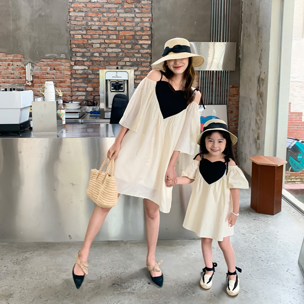 Family Matching Outfits Menoea Mother Kids Strapless Dress Family Matching Outfits Love Vacation Dresses Mommy and Daughter Matching Clothes Girl Dres