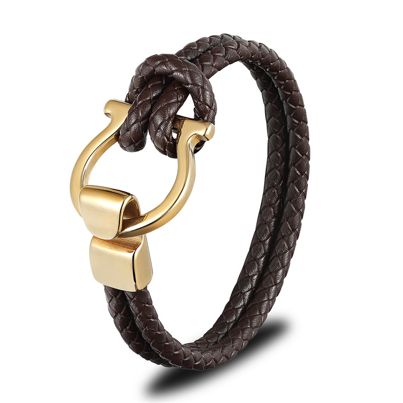 Men Jewelry Punk Black Braided Geunine Leather Bracelet Stainless Steel Anchor Buckle Fashion Bangles gift
