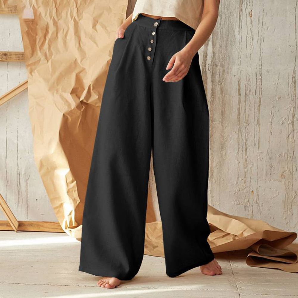 Women's Pants Capris S-5XL Size Wide Leg Pants Casual Cotton Linen Loose Women Trousers Fashion Elegant Autumn Winter Female Pants 230421